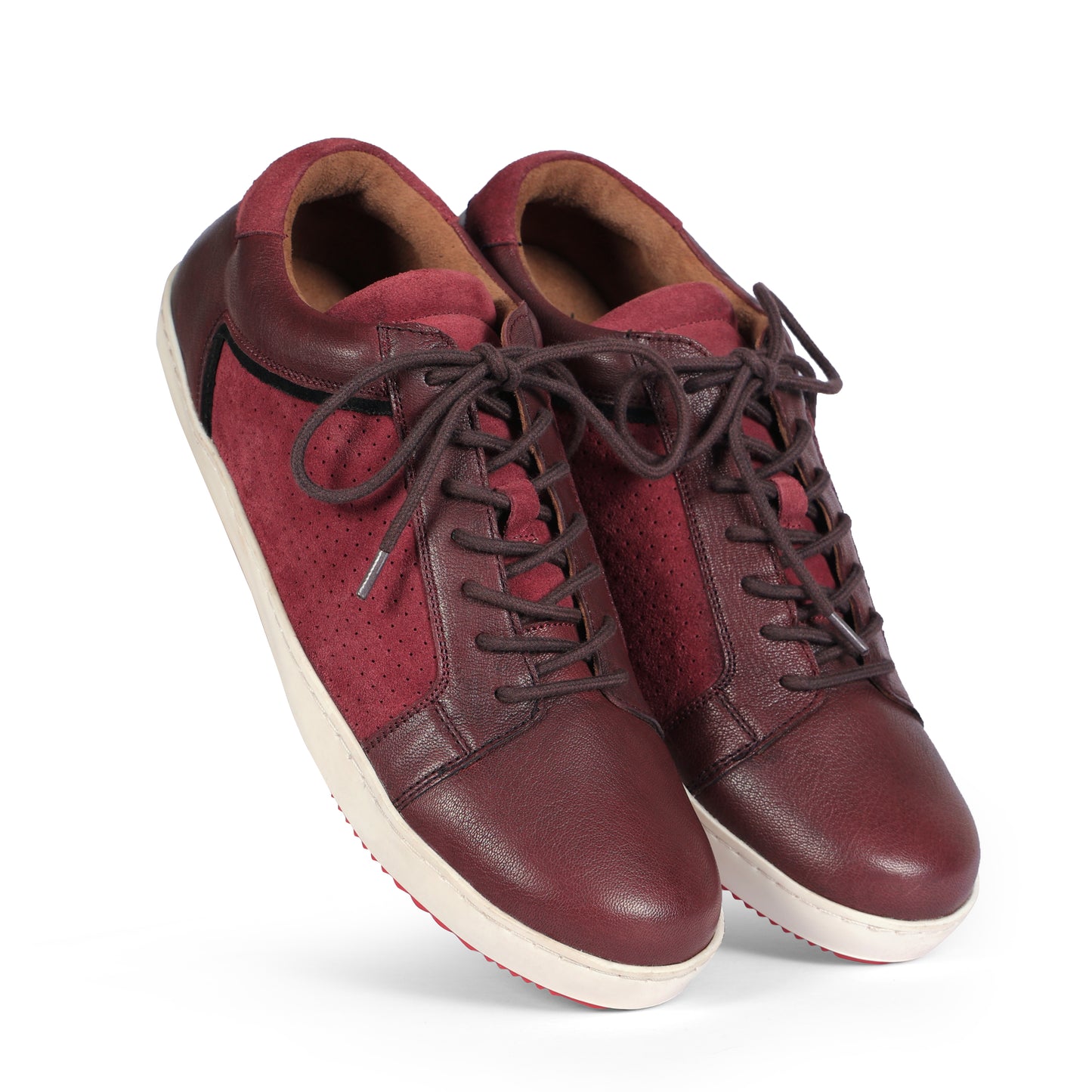 Mens Suede Black Cherry Lace Up Sneakers for Men