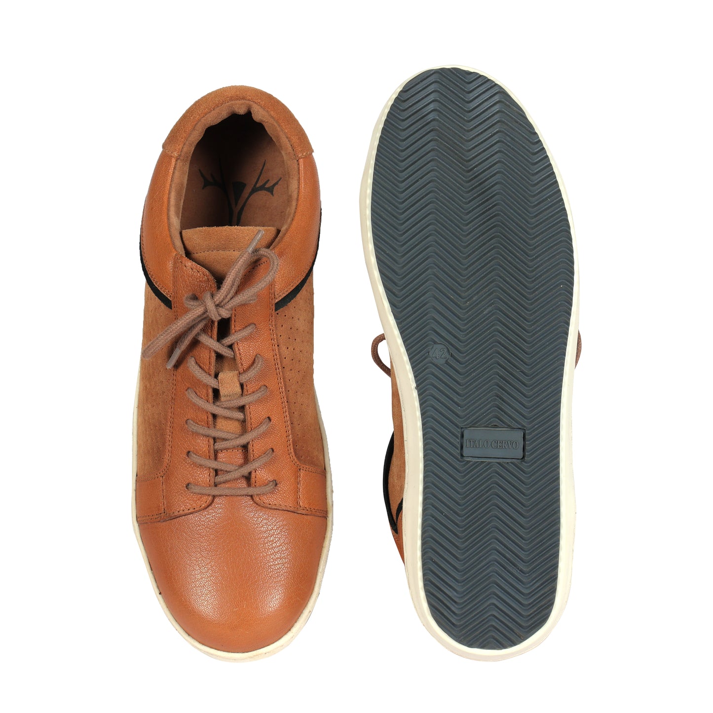 Mens Suede Black Tan Lace Up Sneakers for Men