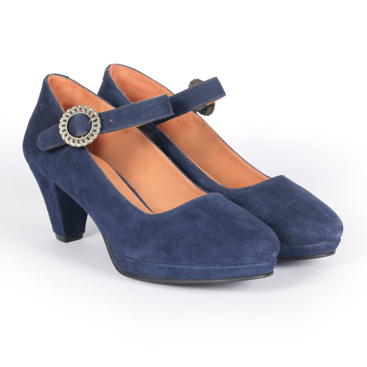Women Blue Suede Leather Heels