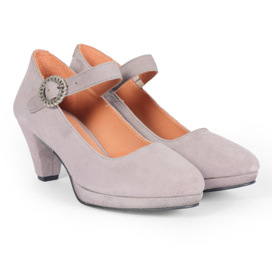 Women Grey Suede Leather Heels