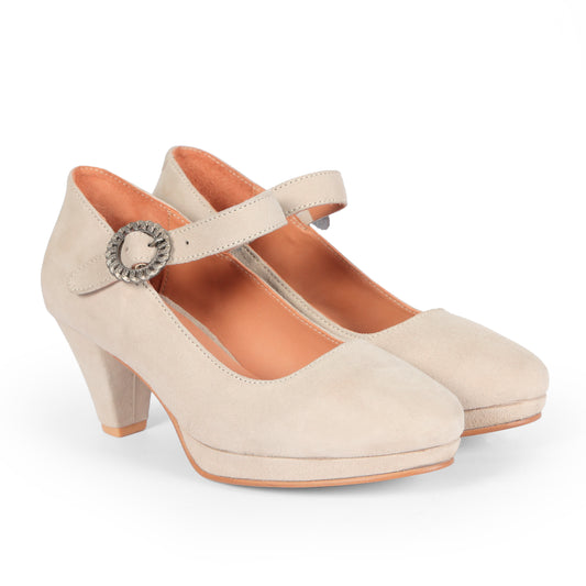 Women Beige Suede Leather Heels