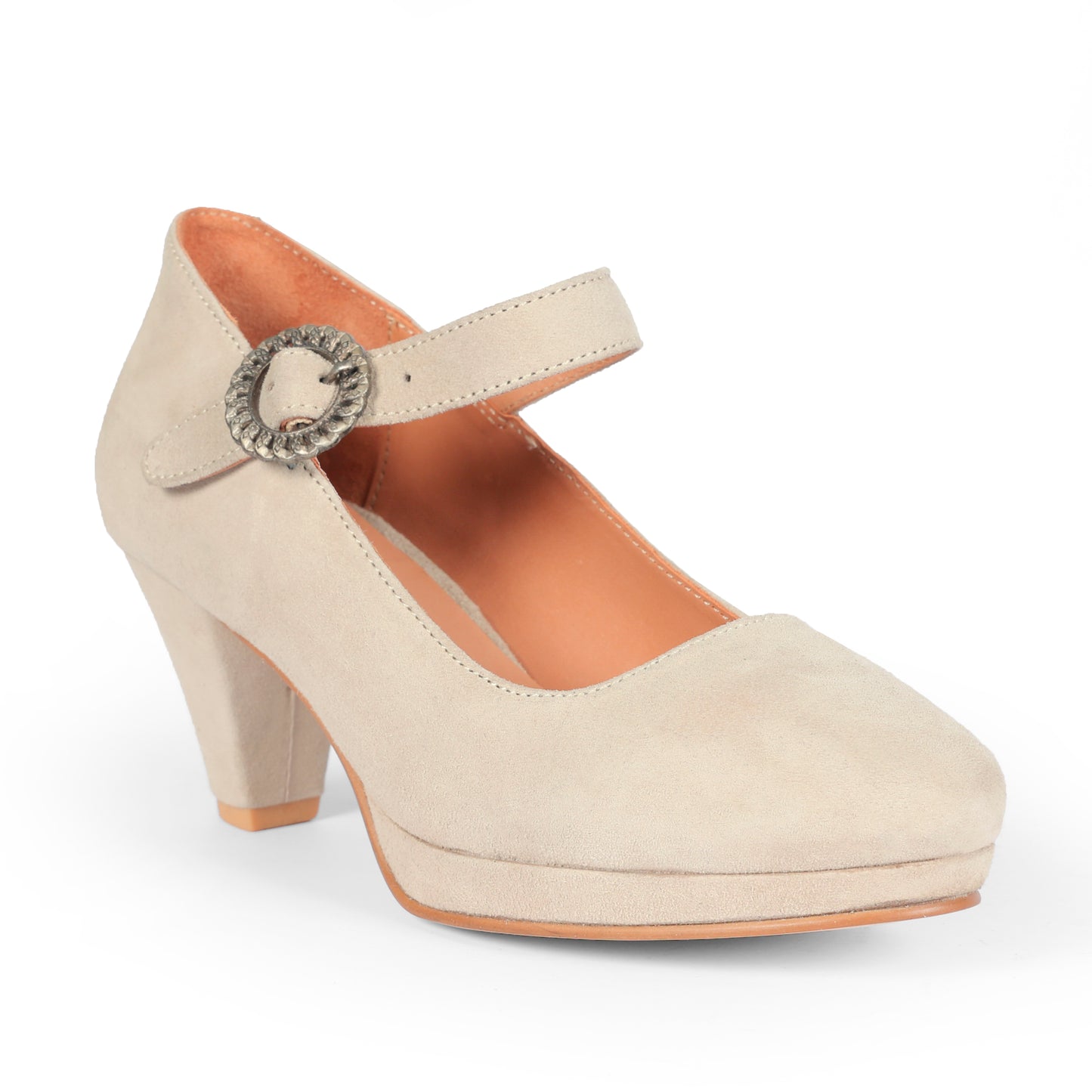 Women Beige Suede Leather Heels