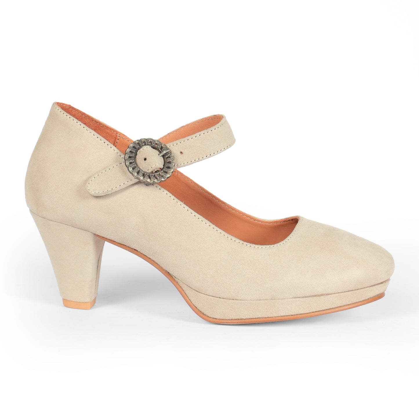 Women Beige Suede Leather Heels