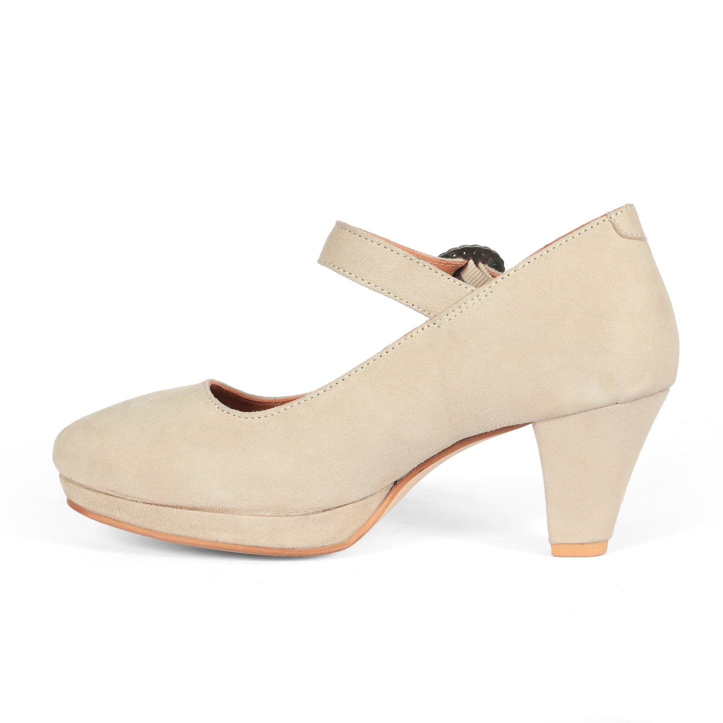 Women Beige Suede Leather Heels