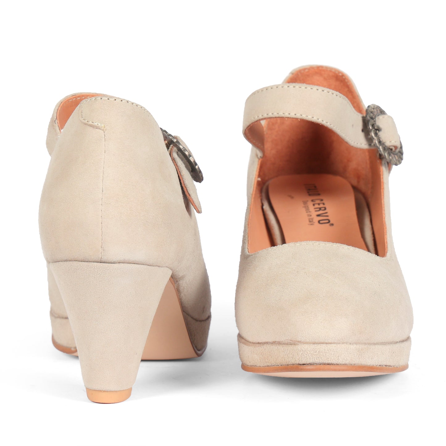 Women Beige Suede Leather Heels