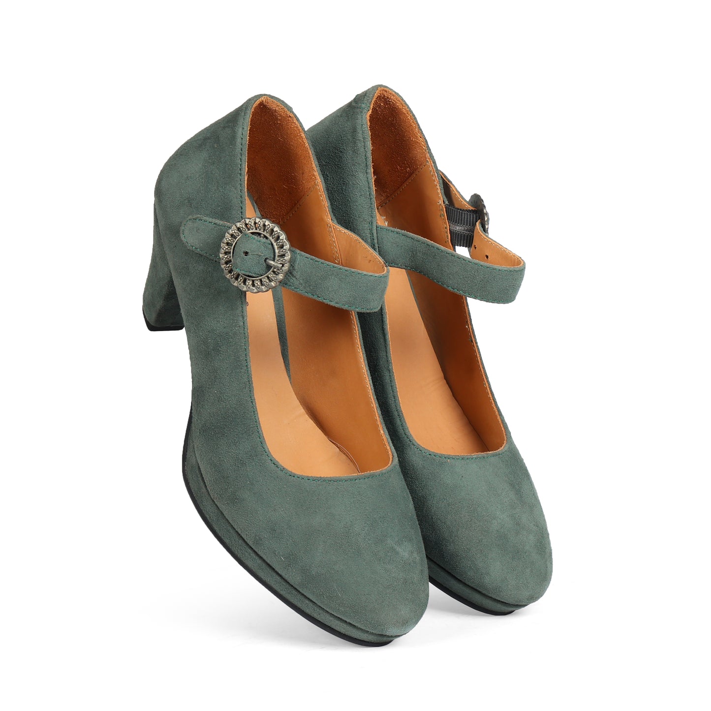 Women Green Suede Leather Heels