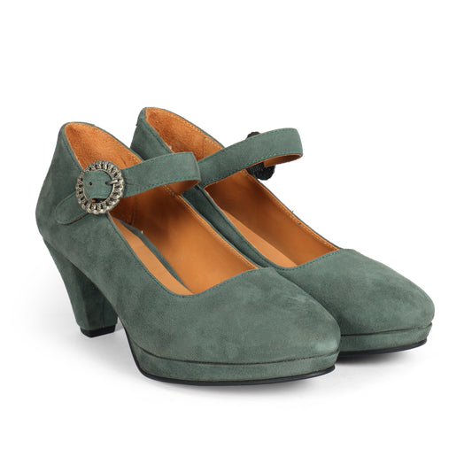 Women Green Suede Leather Heels