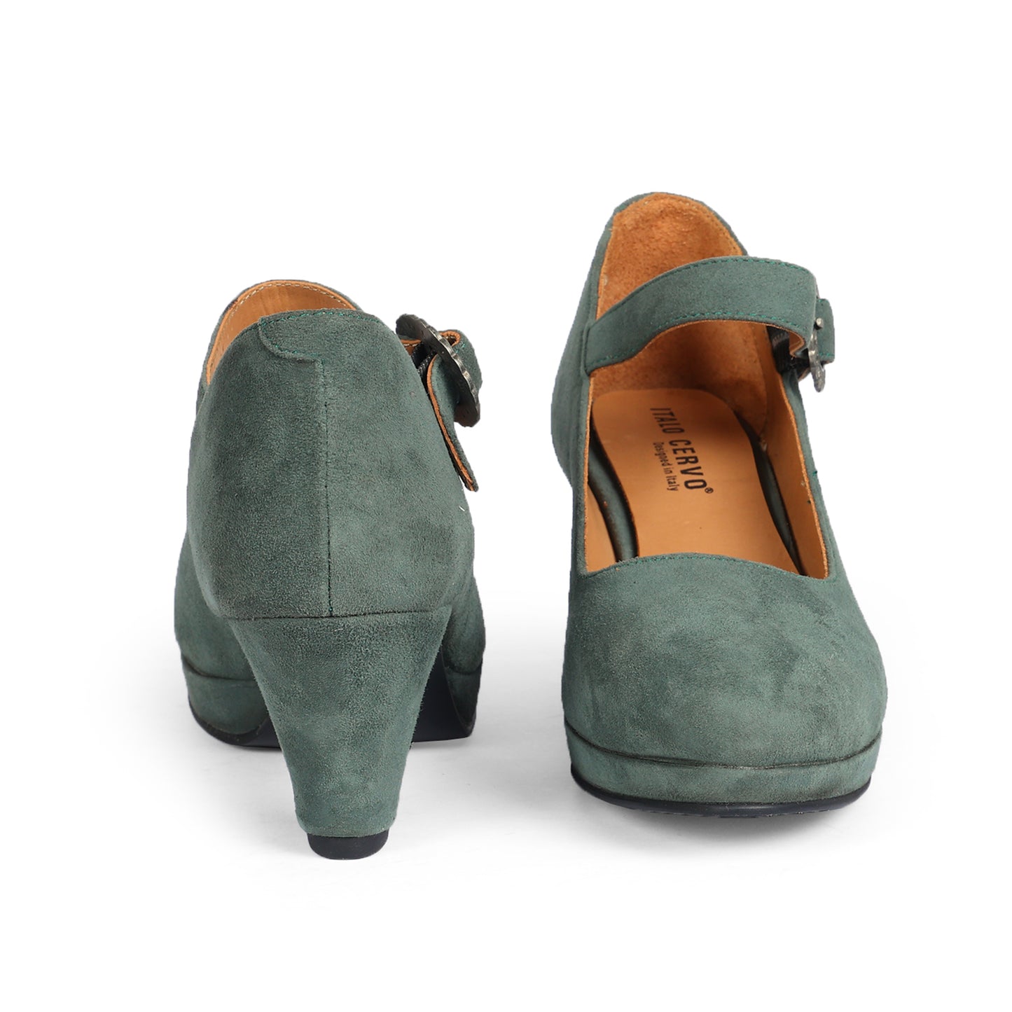 Women Green Suede Leather Heels