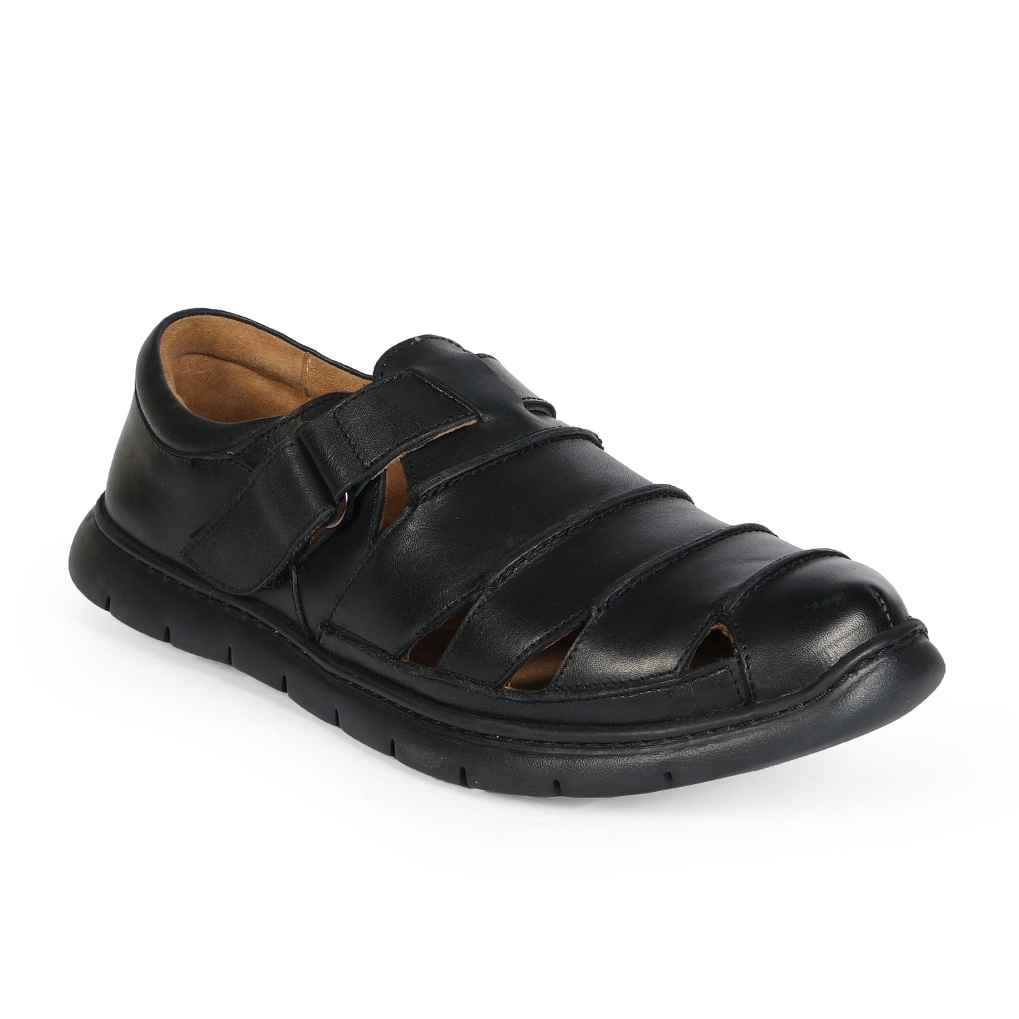 Miami Men Strap On Sandal Crust Leather Black